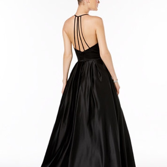 Black Satin Formal Evening Gown Prom Betsy&Adam 6 - Picture 2 of 4